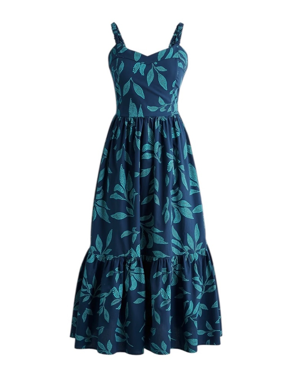 J. Crew Navy Maxi Dress with Teal Leaf Print